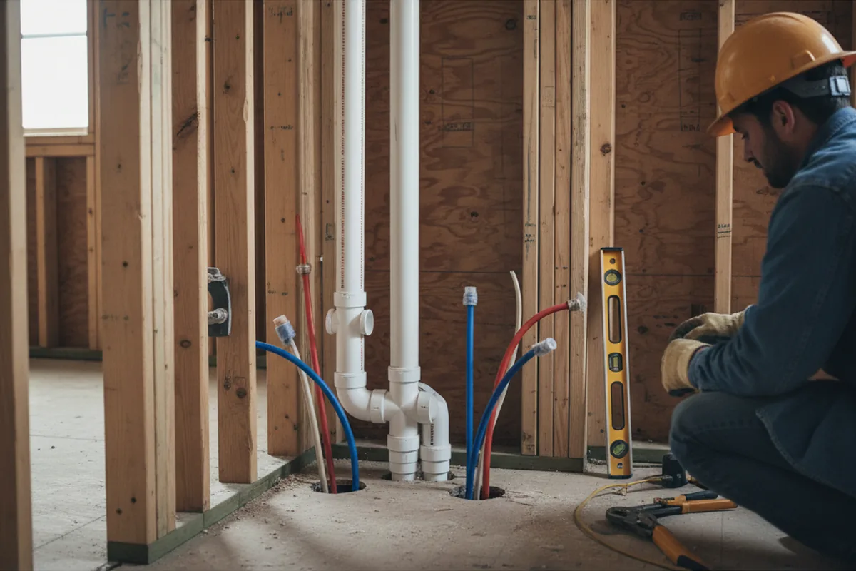 Drain and supply rough-in during Drain Cleaning in Whitsett